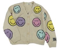 Béžový propínací svetr se smajlíky H&M