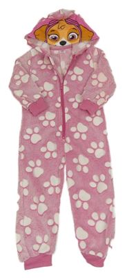 Růžová chlupatá kombinéza s tlapkami a kapucí - Skye Nickelodeon