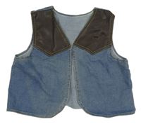 Modro-hnědá riflovo/koženková vesta