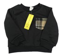 Nové - Černá mikina s kostkovanou kapsou Shein