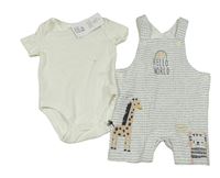 Nové - 2set - Šedo-bílé pruhované žebrované laclové kraťasy s žirafou a kočkou + smetanové žebrované body F&F