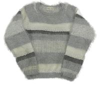 Šedo-bílý pruhovaný třpytivý chlupatý svetr OVS