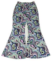 Černo-barevné vzorované flare legíny se srdíčky Shein