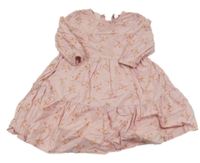 Růžové plátěné šaty s květovanými motýly Topolino