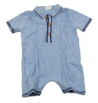 Modrý melírovaný pletený polo kraťasový overal F&F