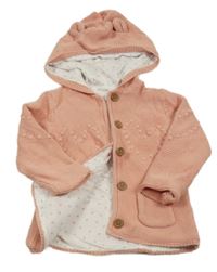 Růžový podšitý propínací svetr se srdíčky a kapucí Tu