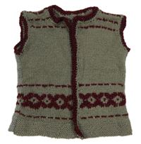 Šedo-vínová třpytivá svetrová vesta se vzorem