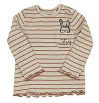 Béžovo-starorůžové pruhované žebrované triko s králíkem George
