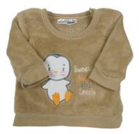 Hnědá chlupatá mikina s tučňákem Ergee