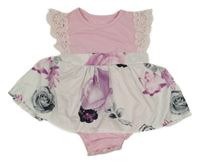 Růžovo-bílé šaty s květinami a všitým body