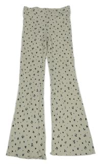 Béžové květované žebrované flare legíny H&M