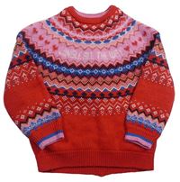 Červeno-růžovo-modrý vzorovaný pletený svetr F&F