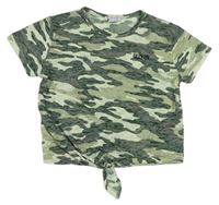 Khaki army crop tričko s uzlem Primark