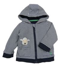 Tmavomodro-bílá pruhovaná propínací podšitá mikina s ovcí a kapucí Joules