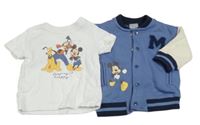 2 set - modro-smetanová propínací mikina s Mickeym + bílé tričko Disney