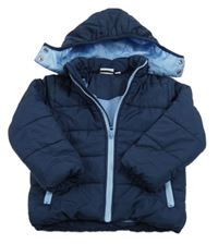 Tmavomodrá šusťáková prošívaná zateplená bunda s kapucí kids