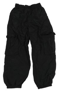 Černé šusťákové cuff kalhtoy s kapsami Y.F.K.