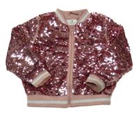 Růžová flitrová podšitá bunda s jednorožcem H&M