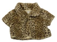 Béžovo-hnědá leopardí kožešinová podšitá crop vesta 