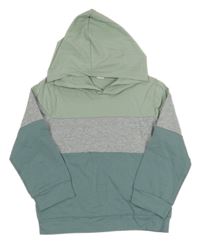 Zeleno-šedo-modré triko s kapucí 