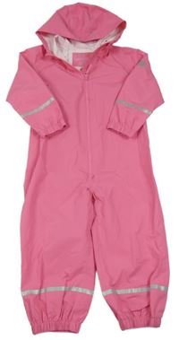 Růžová šusťáková nepromokavá kombinéza s kapucí 