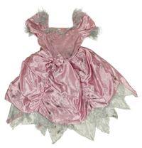 Kostým - růžovo-šedé vzorované šaty s krajkou 