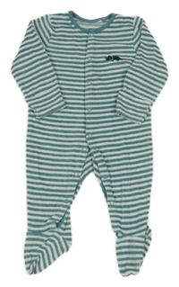 Bílo-zelený pruhovaný froté overal s dinem Tu