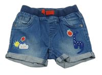 Modré riflové teplákové kraťasy s obrázky a úpletovým pasem Mothercare