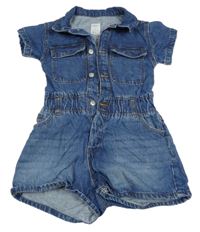 Tmavomodrý riflový kraťasový overal s kapsami 