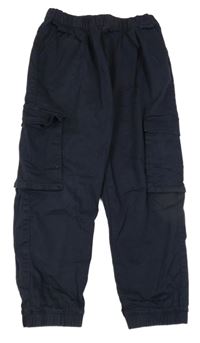 Tmavomodré plátěné kalhoty s kapsami Next