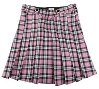 Růžovo-černo-bílá kostkovaná skládaná sukně River Island