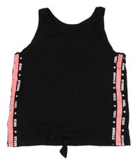 Černý crop top s růžovým pruhem a uzlem C&A