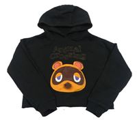Černá crop mikina s kapucí - Animal Crossing