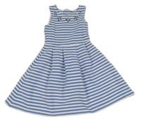 Modro-bílé pruhované žebrované šaty s kamínky Tu