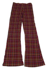 Černo-růžovo-červeno-oranžové kostkované flare legíny Next