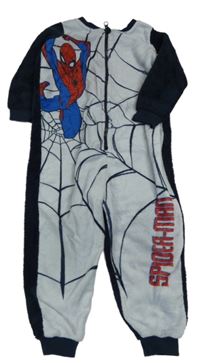 Bílo-tmavomodrý plyšový overal se Spidermanem 