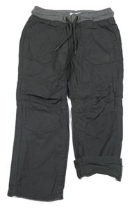 Antracitové plátěné podšité kalhoty s úpletovým pasem Topolino