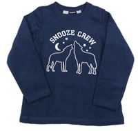 Tmavomodré fleecové pyžamové triko s vlky Lupilu