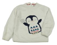 Bílý chlupatý svetr s tučňákem M&S