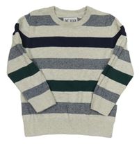 Světlešedo-tmavomodro-zelený pruhovaný svetr C&A