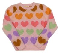 Růžovo-barevný chlupatý svetr se srdíčky 