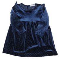 Tmavomodré puntíkaté sametové šaty Sinsay