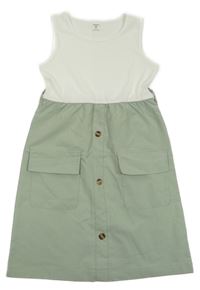 Bílo-zelené žebrované šaty Shein