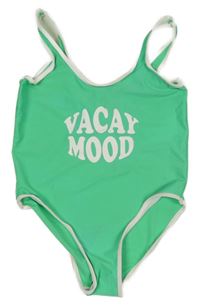 Nové - Světlezeleno-bílé jednodílné plavky s nápisem Pep&Co