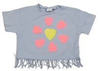 Lila crop tričko s květem a třásněmi 