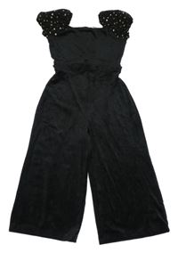 Černý plyšový kalhotový culottes overal s hvězdami Matalan