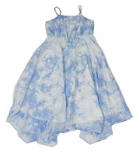 Bílo-modré batikované šifonové šaty H&M