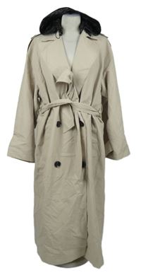 Dámský béžový šusťákový dlouhý kabát s páskem a odepínací kapucí Asos 