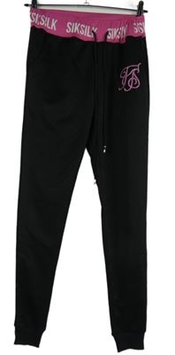 Dámské černo-růžové sportovní tepláky s logy SikSilk 
