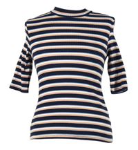 Dámské tmavomodro-růžovo-bílé pruhované žebrované triko Monki 